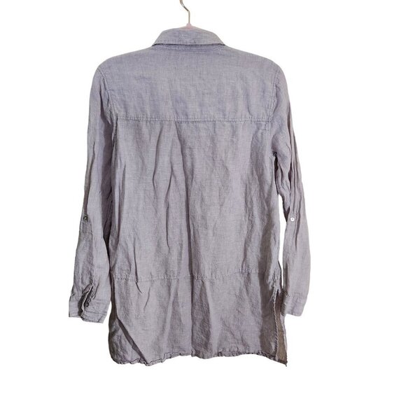 Tahari 100% Linen Beige Neutral Lagonlook Minimalist Tunic Blouse Size M - Picture 2 of 6